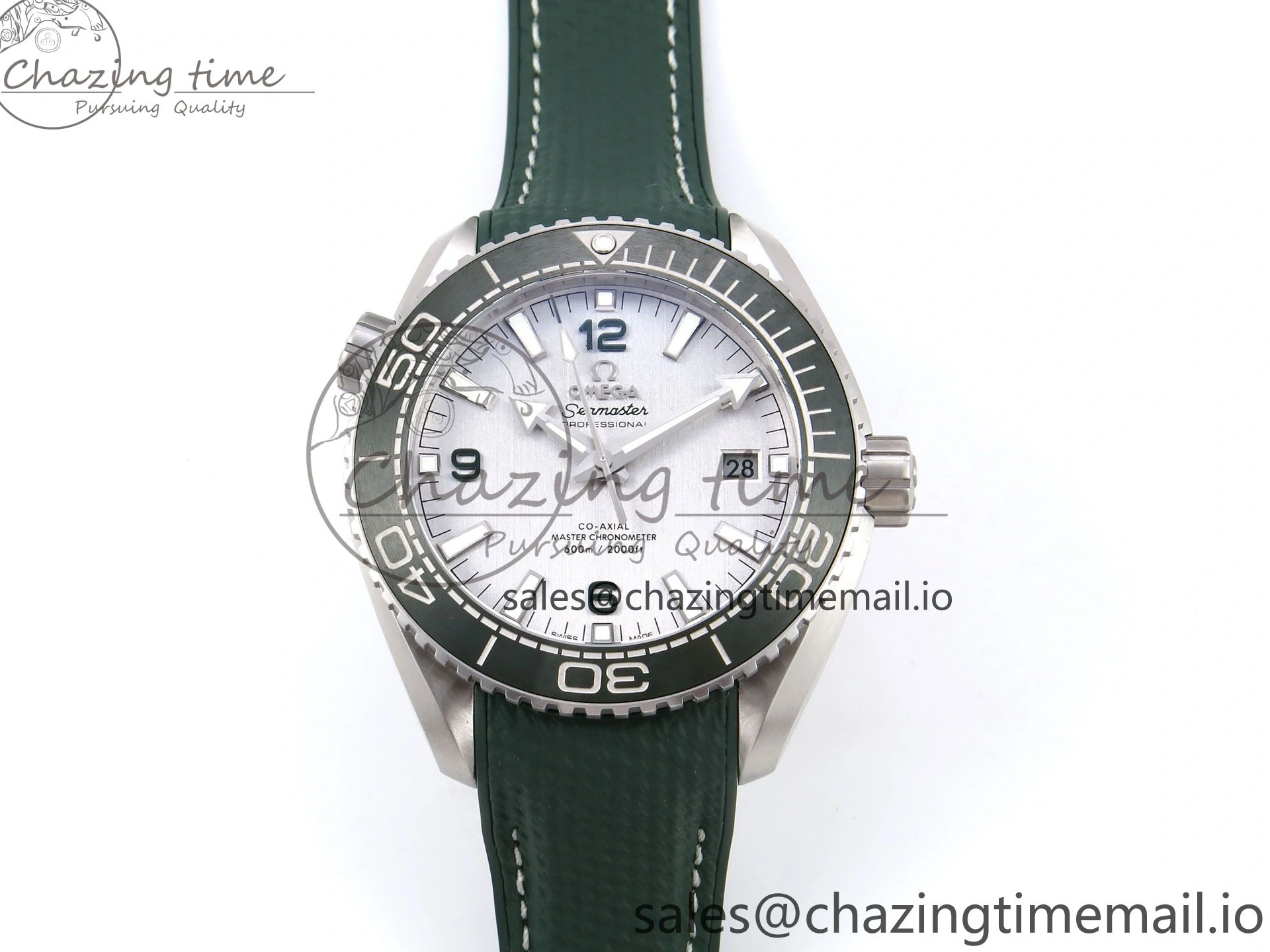 0513 Planet Ocean 43.5mm SS VSF 1:1 Best Edition Green Bezel White Dial on Green Rubber Strap A8900 Super Clone Unisex 7713